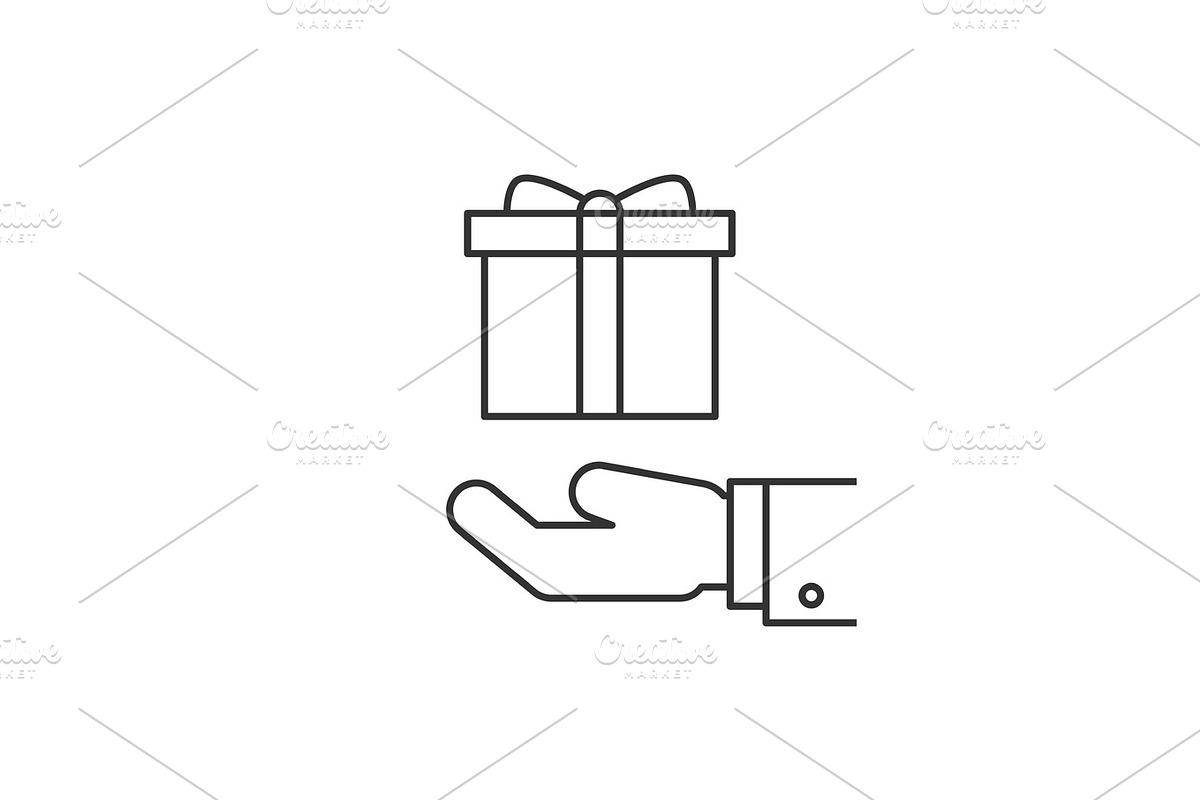 Gift box on hand line icon in Illustrations - product preview 8