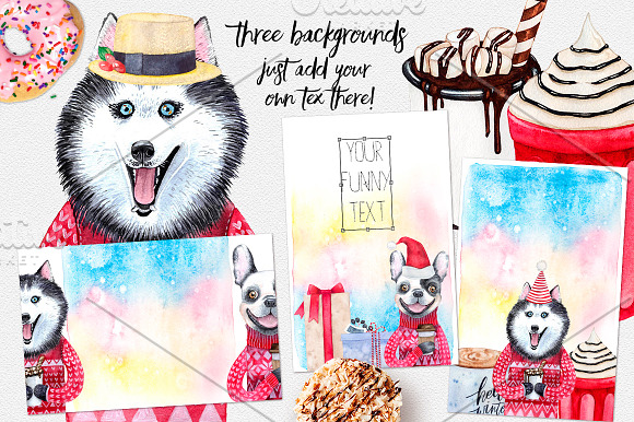 CHRISTMAS AND DOGS watercolor set in Illustrations - product preview 2