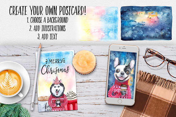 CHRISTMAS AND DOGS watercolor set in Illustrations - product preview 3