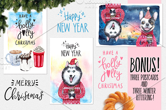 CHRISTMAS AND DOGS watercolor set in Illustrations - product preview 4