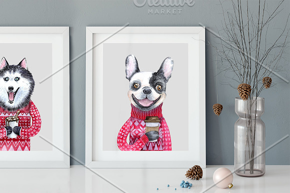 CHRISTMAS AND DOGS watercolor set in Illustrations - product preview 5