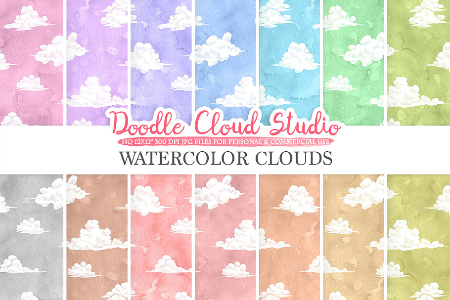 Watercolor Clouds digital paper