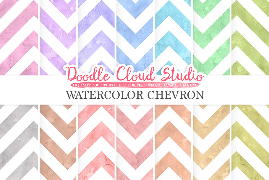 Watercolor Chevron digital paper in Patterns - product preview 8