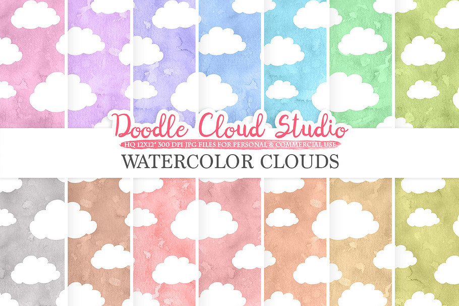 Watercolor Cartoon Clouds paper