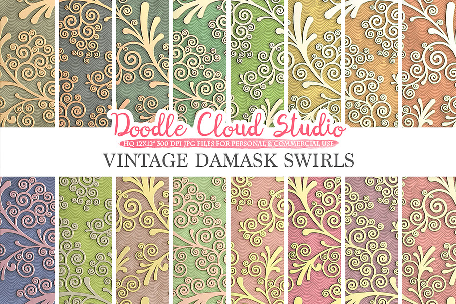 Vintage Damask Swirls digital paper