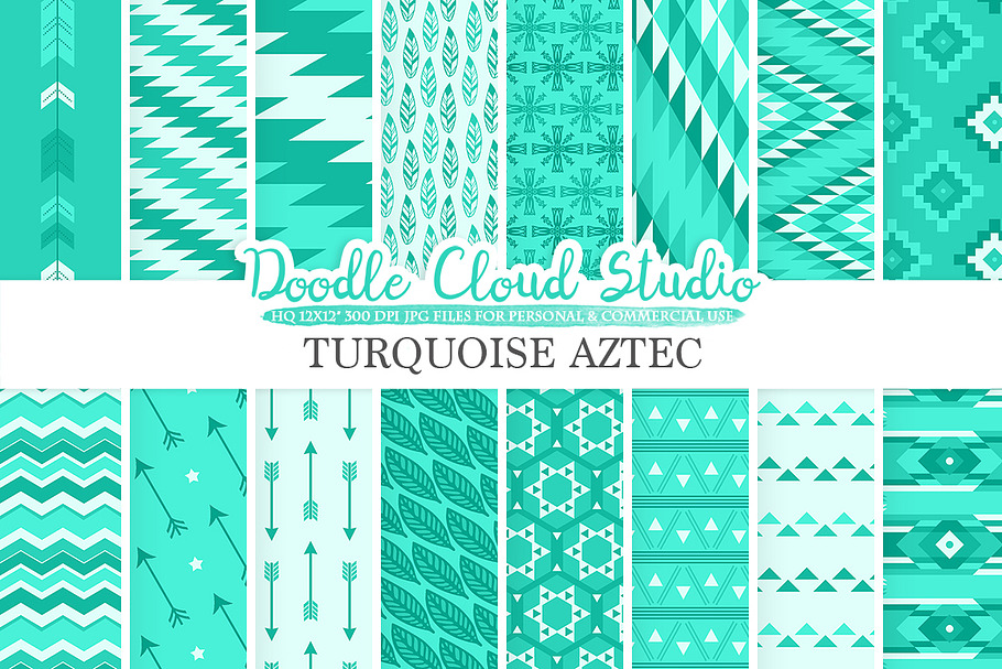 Turquoise Aztec digital paper