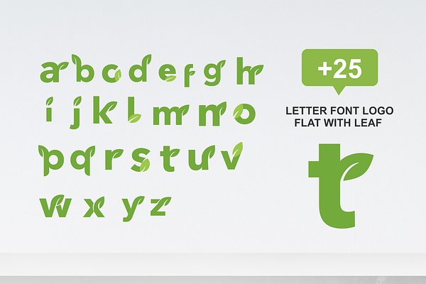 25 letter font logo flat with leaf