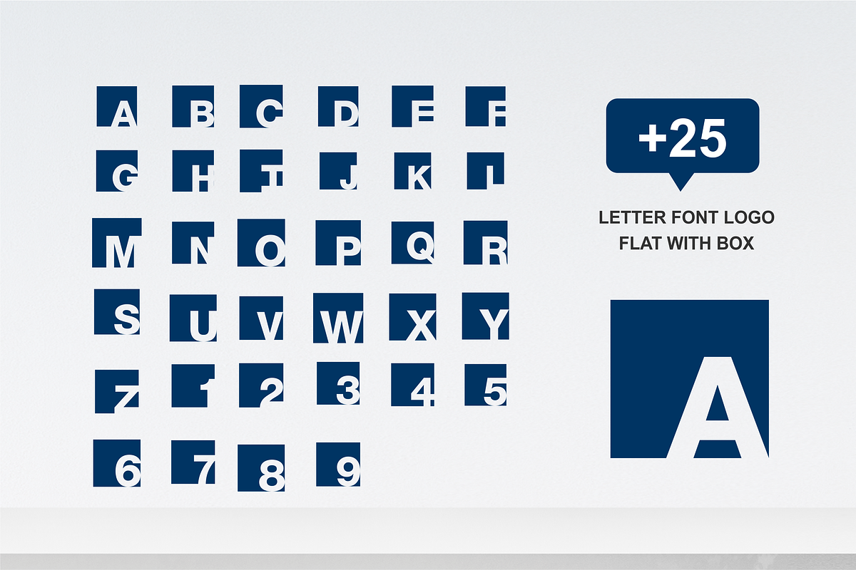 25 letter font logo flat with box in Add-Ons - product preview 8