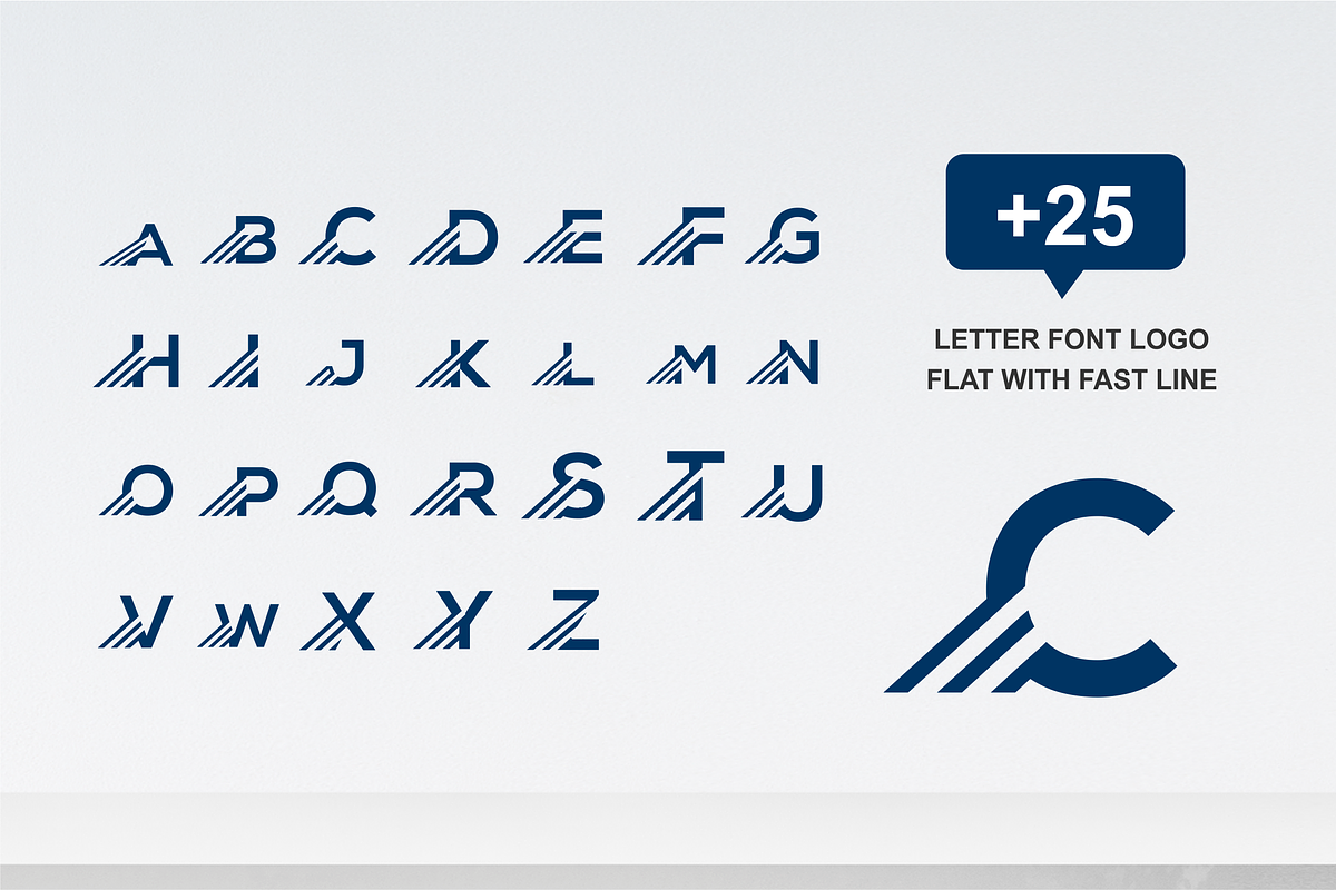 25 letter font logo with fast line in Photoshop Shapes - product preview 8