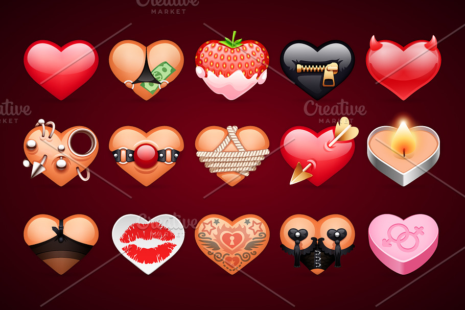 Set of Vector Sex Hearts Icons in Heart Icons - product preview 8