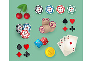 Big set, collection of casino, gambling symbols