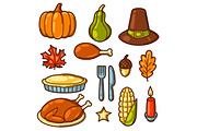 Set of Happy Thanksgiving Day holiday objects and icons