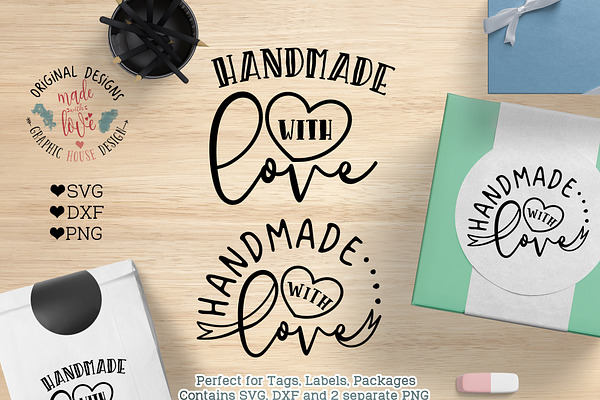 Handmade with Love SVG, DXF, PNG