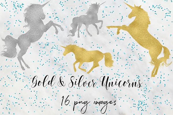 Gold & Silver Unicorn Clipart