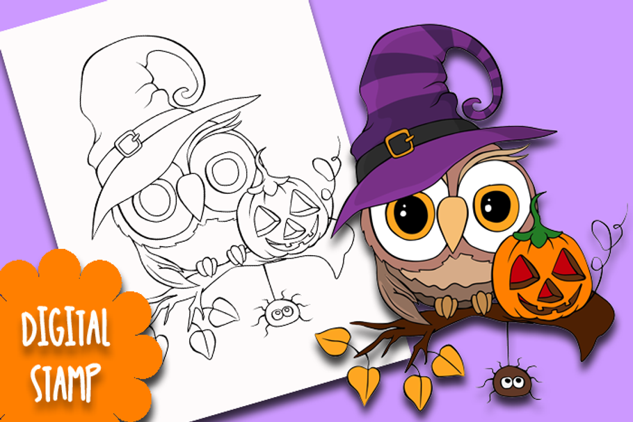 Happy Halloween Owl Digital stamp