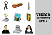 Set of funeral cartoon icon.