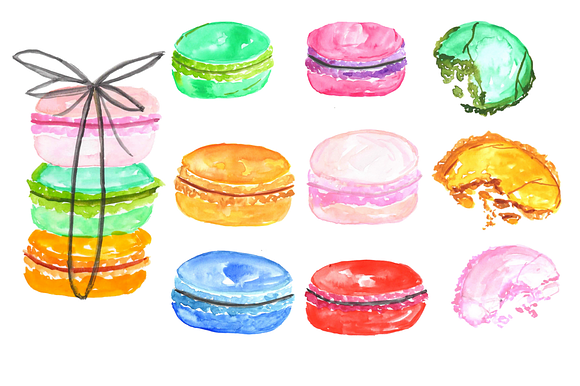 Macaroon Watercolor Clip Art in Illustrations - product preview 1
