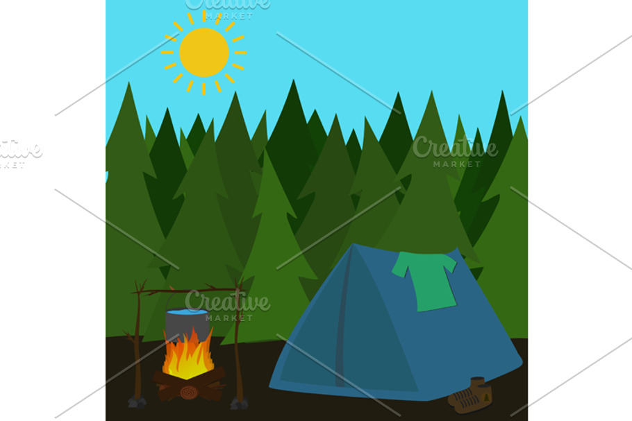Day and Night Camping with equipment in Illustrations - product preview 8