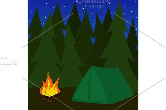 Day and Night Camping with equipment in Illustrations - product preview 1