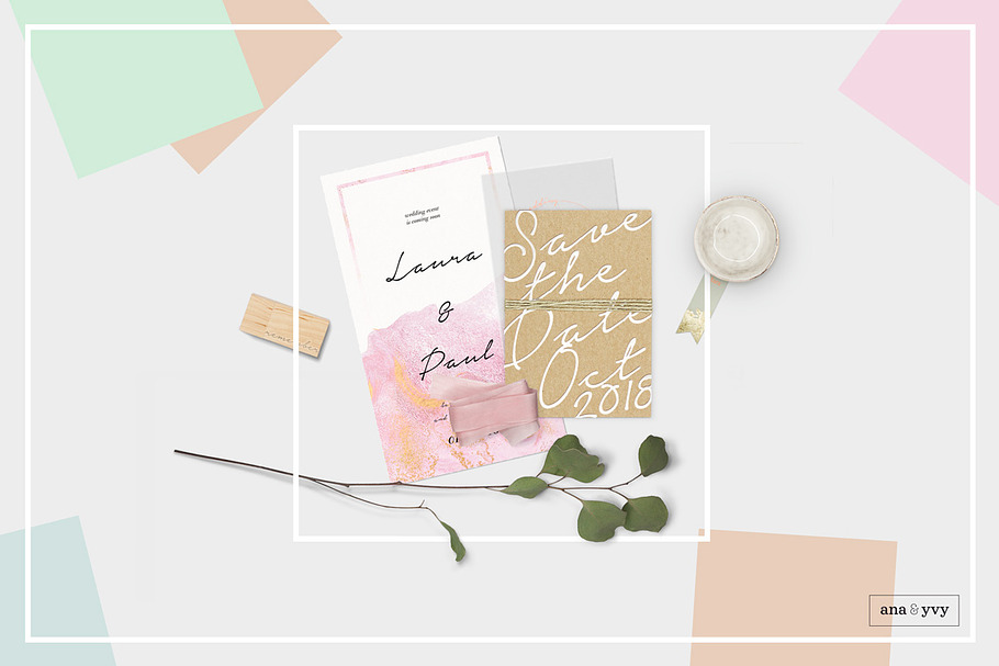 Natural Greenery Wedding Paper Set in Scene Creator Mockups - product preview 8