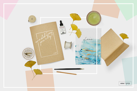 Natural Greenery Wedding Paper Set in Scene Creator Mockups - product preview 1