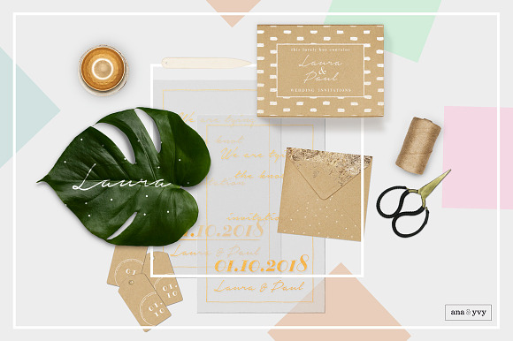 Natural Greenery Wedding Paper Set in Scene Creator Mockups - product preview 2