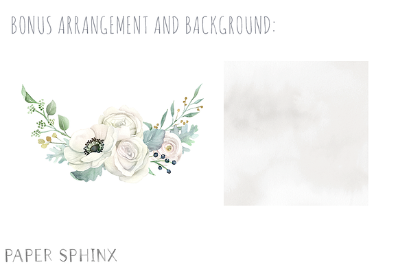 Watercolor White Flowers Clipart in Illustrations - product preview 2