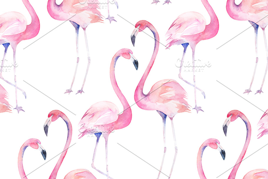 Watercolor Flamingo Pattern in Patterns - product preview 8