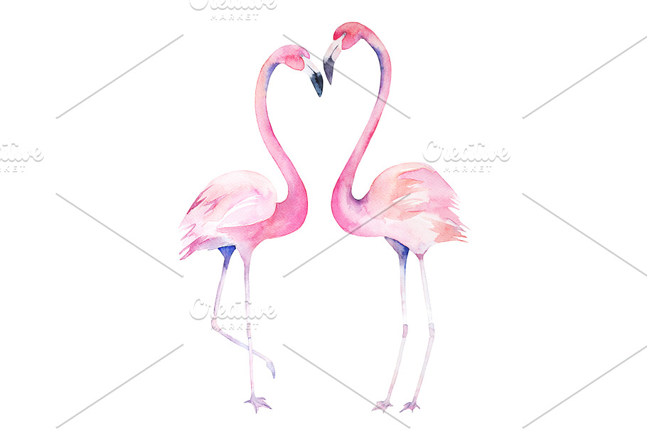 Valentines Watercolor Flamingos