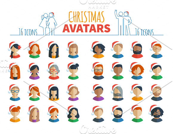 Male and female avatars + Xmas bonus in Avatar Icons - product preview 5