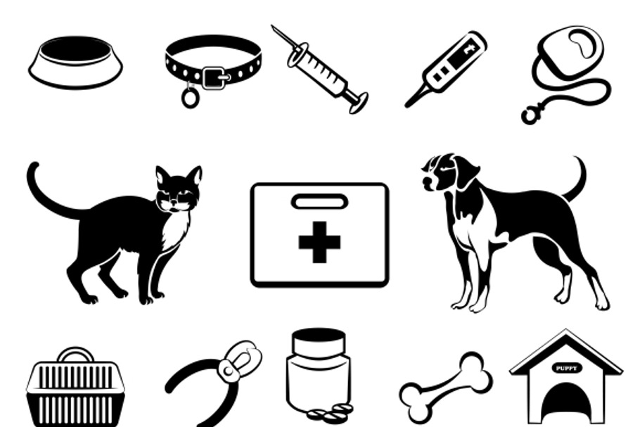 Pets veterinary medicine icons