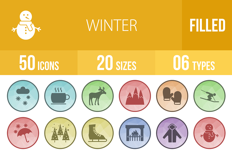 50 Winter Low Poly B/G Icons