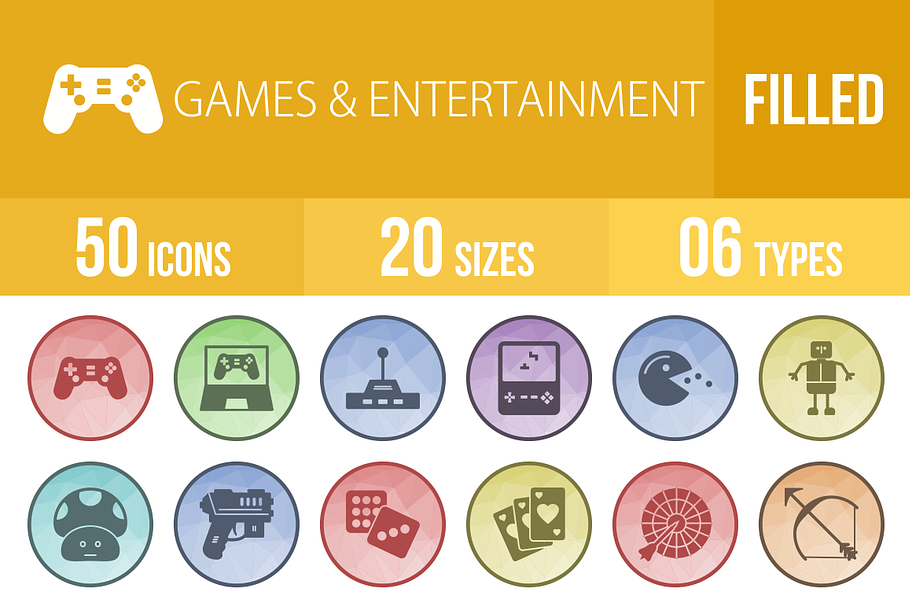 50 Games Filled Low Poly B/G Icons in Graphics - product preview 8