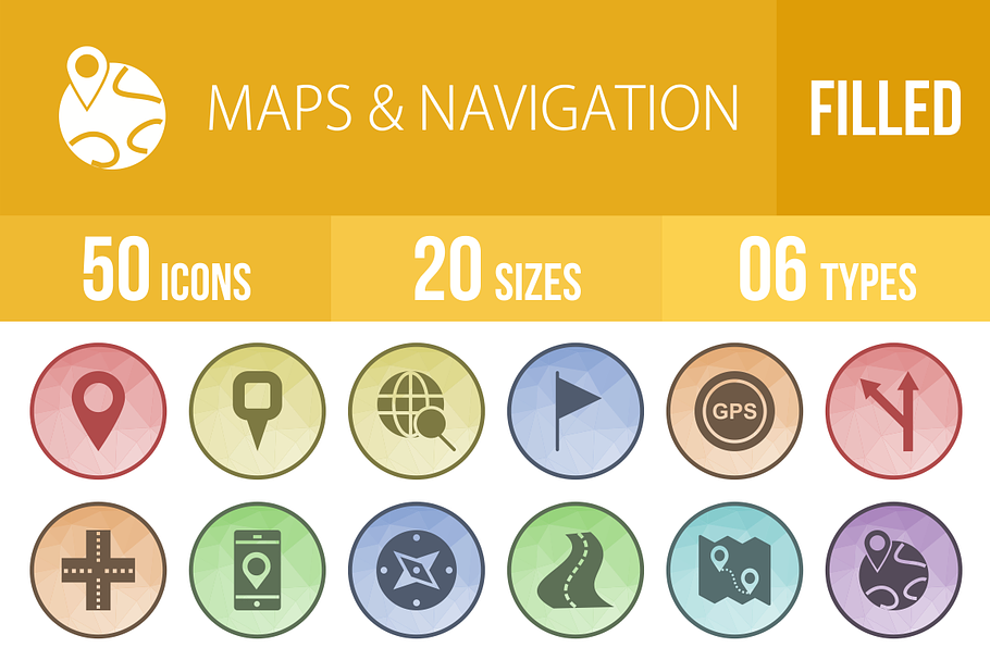 50 Maps & Navigation Low Poly Icons