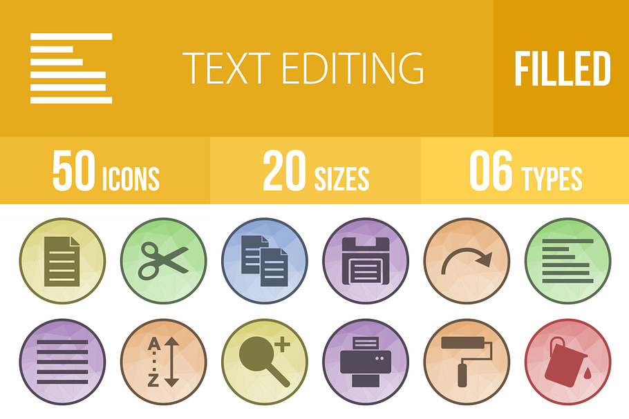 50 Text Editing Low Poly B/G Icons