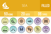 **50 Sea Filled low Poly B/G Icons**