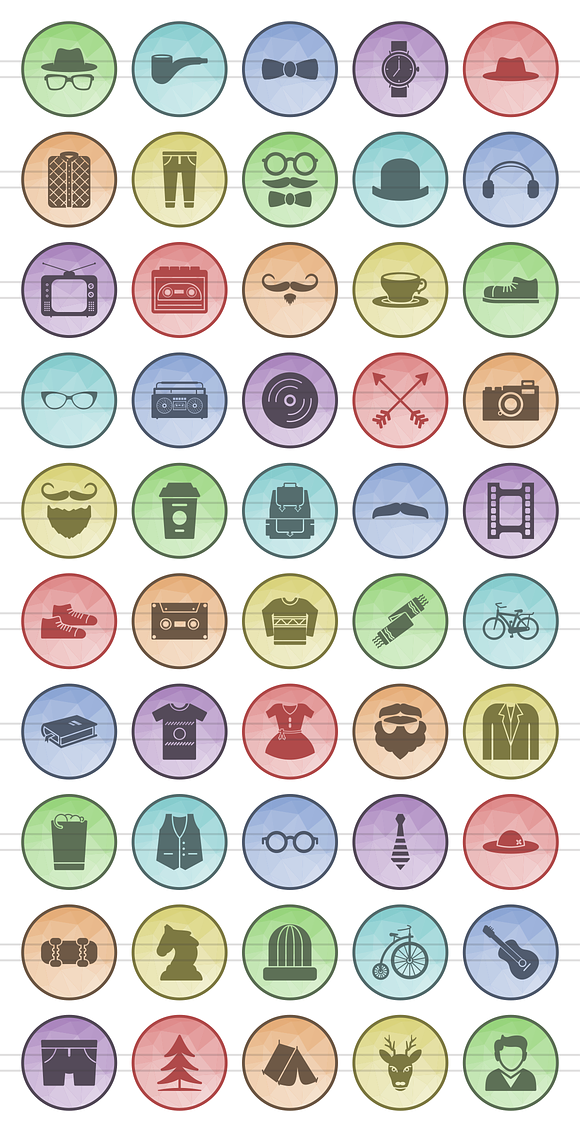 50 Hipster Filled Low Poly B/G Icons in Icons - product preview 1