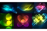 Glowing geometric shapes on dark abstract backgrounds