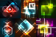Glowing geometric shapes on dark abstract backgrounds