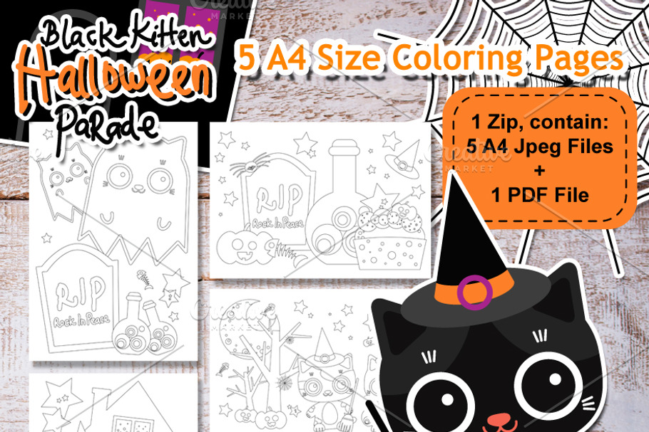 Kitten Halloween Coloring Pages