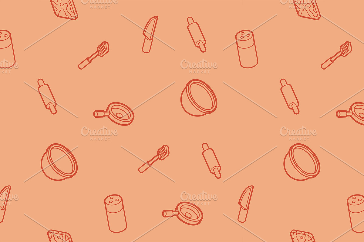 Cooking outline isometric pattern in Patterns - product preview 8