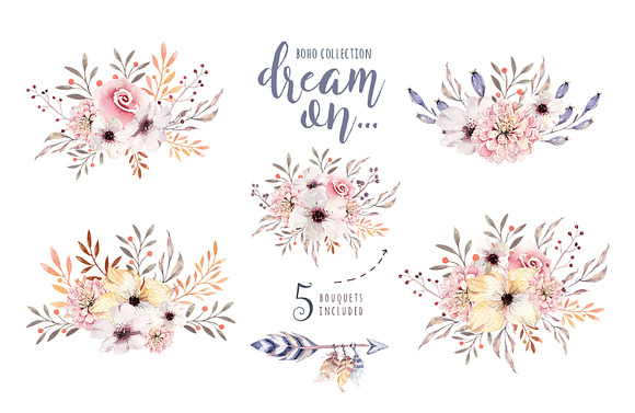 Watercolor boho collection in Illustrations - product preview 7