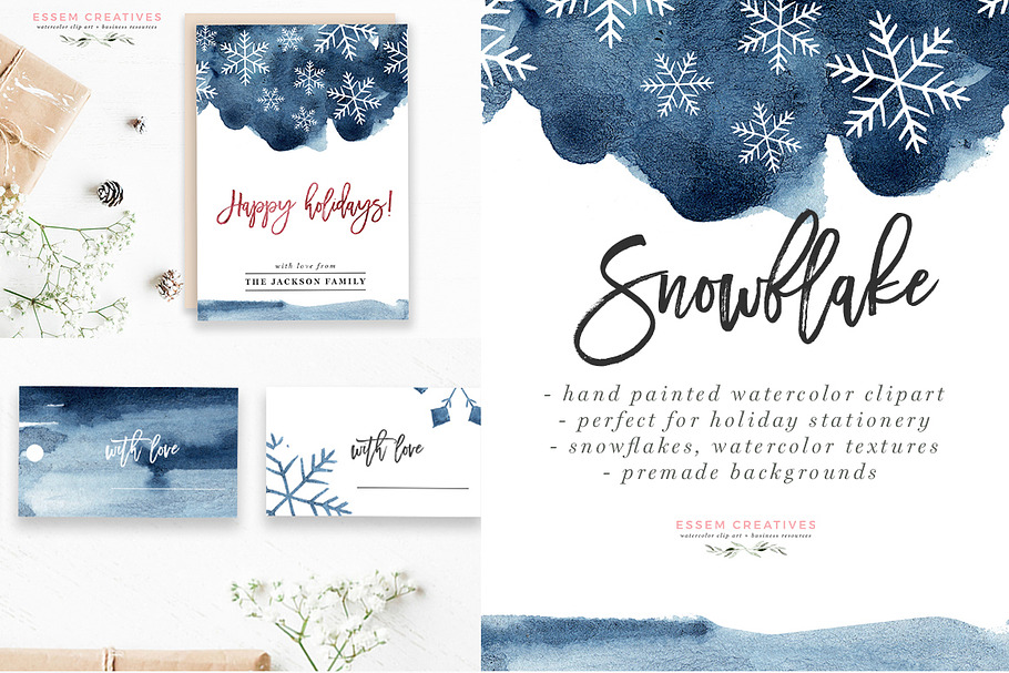 Watercolor Snowflake Winter Graphics