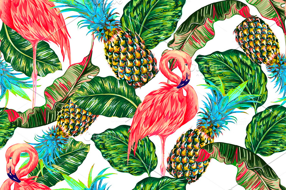 Flamingo,leaves,pineapples pattern in Patterns - product preview 8
