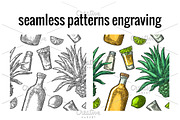 Seamless pattern tequila engraving