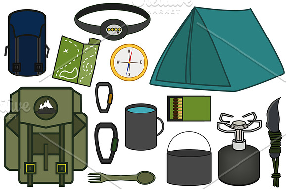 Day and Night Camping with equipment in Illustrations - product preview 3