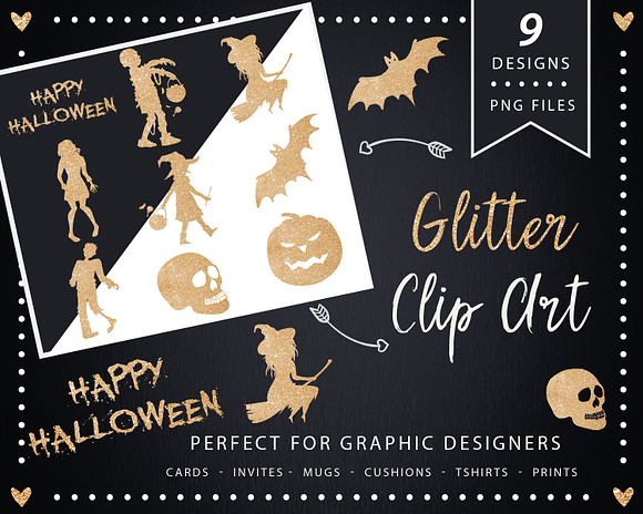 Gold Halloween Silhouette Clipart in Graphics - product preview 4