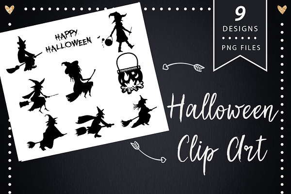 Halloween witches silhouette clipart