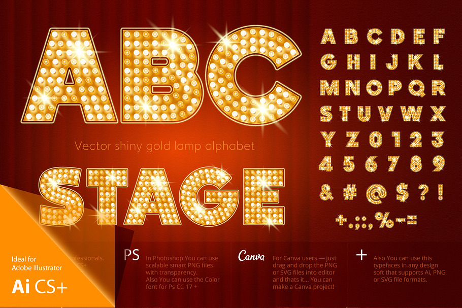 Vector shiny gold lamp alphabet in Objects - product preview 8