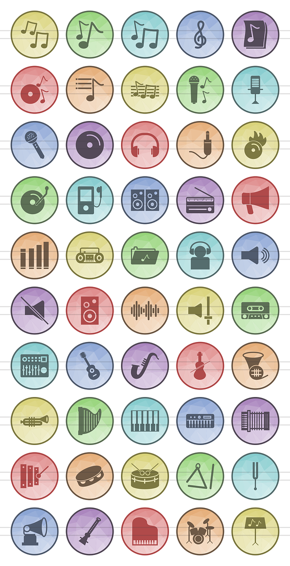 50 Music Filled Low Poly B/G Icons in Graphics - product preview 1